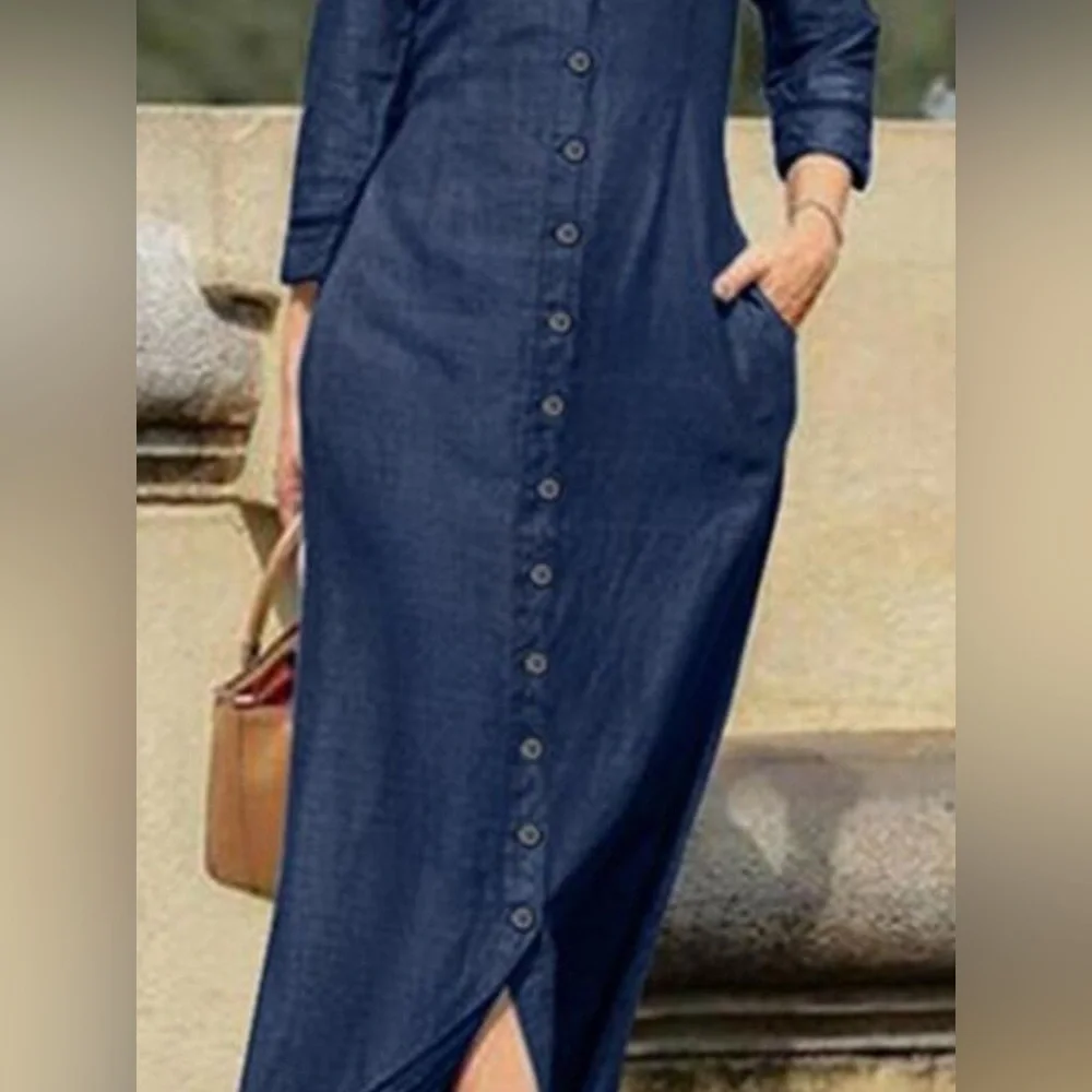Full Size Button-Down Maxi Denim Dress Plus Size